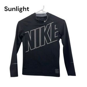 Nike Pro Youth Size M Black Long Sleeve High Neck Compression Shirt Bold Logo